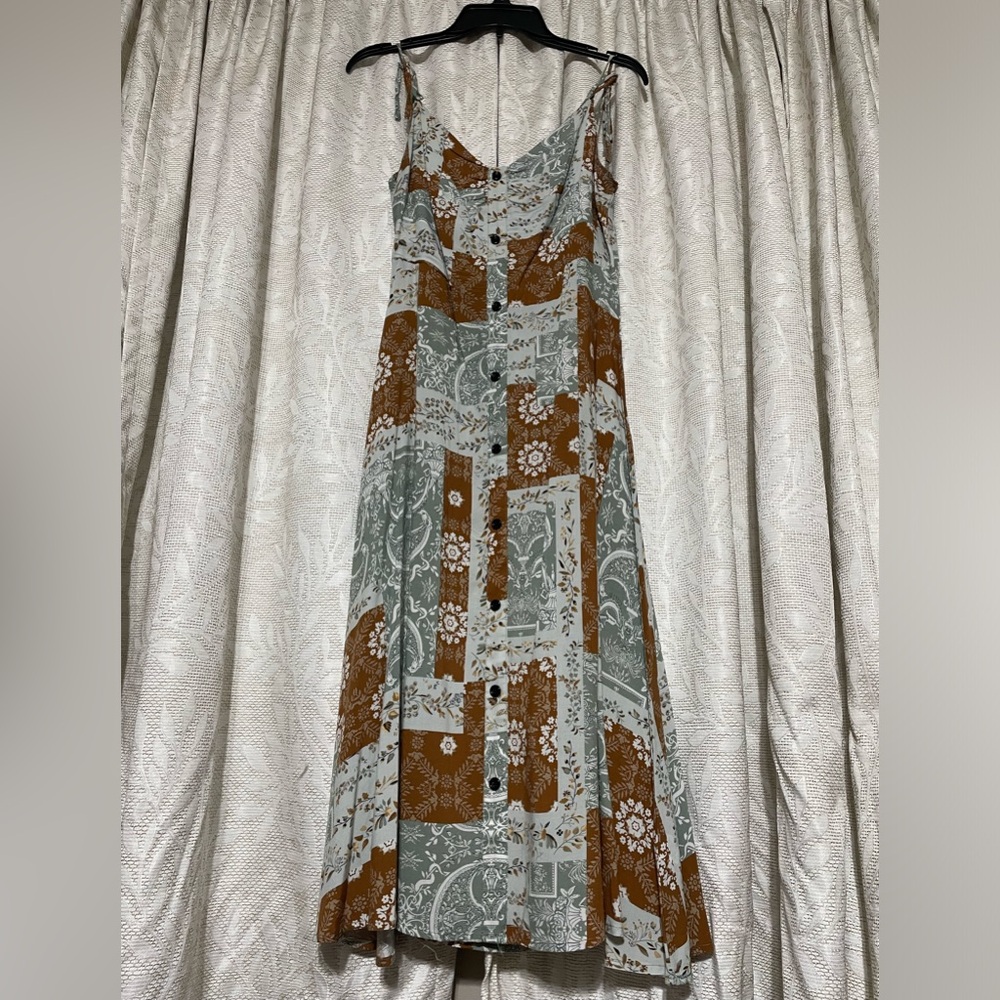 Sage & Rust Quilt Patterned Tank Top Dress Size M